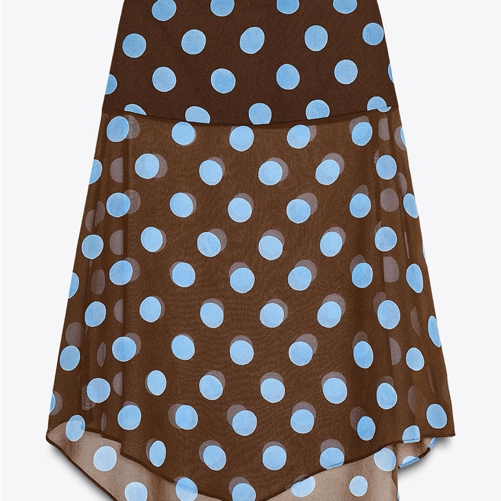 Zara Brown and Blue Polka Dot Skirt